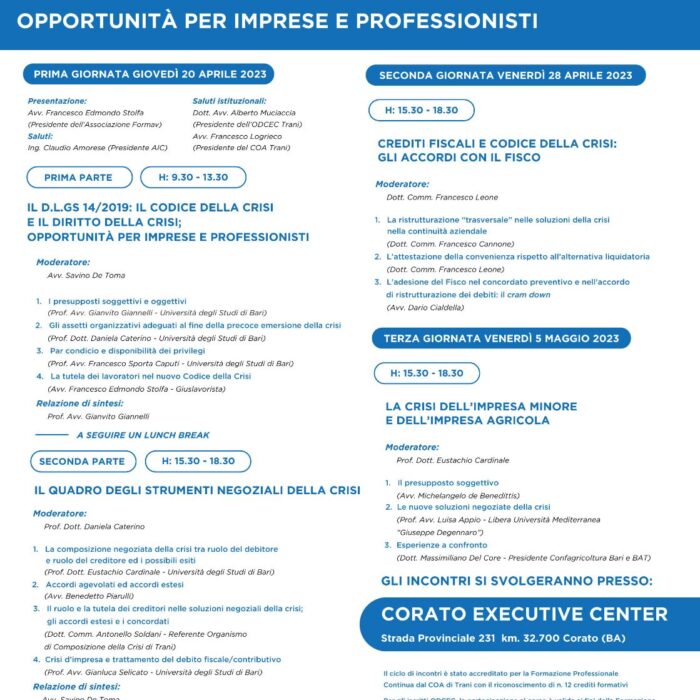 Il Codice della Crisi e il Diritto della Crisi: opportunità per Imprese e Professionisti.